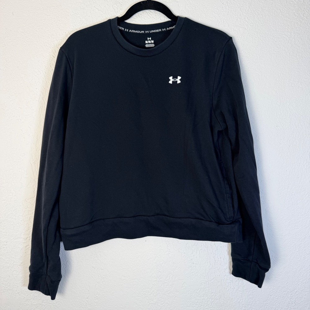 Under Armour Womens M Black Rival Terry Crewneck Sweatshirt Side Pockets